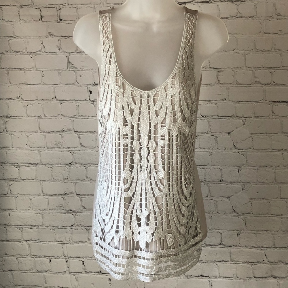 TANK TOP - Women's Express metallic silver crochet overlay tank top. Size SP